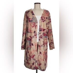 Anthropology Solitaire Beige and Burgundy Floral Duster Cardigan